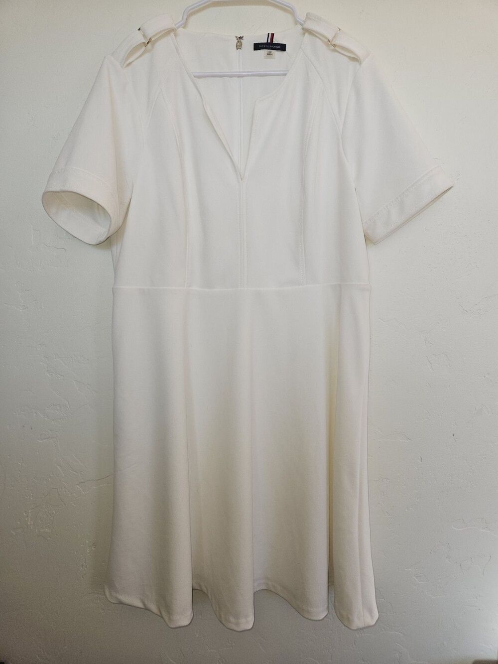 Tommy Hilfiger Women's White Knee-length Dress With Short Sleeves, Size 16